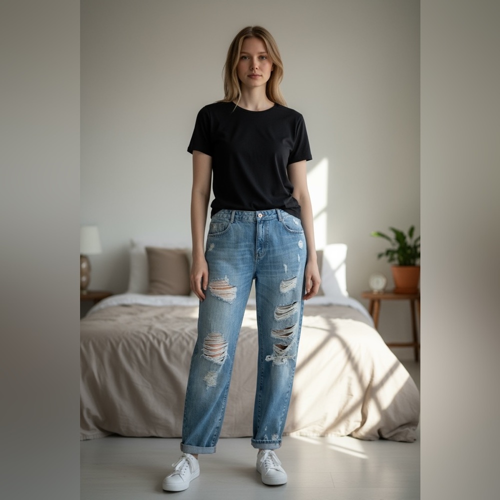 Zara Distressed Blue Denim Pants